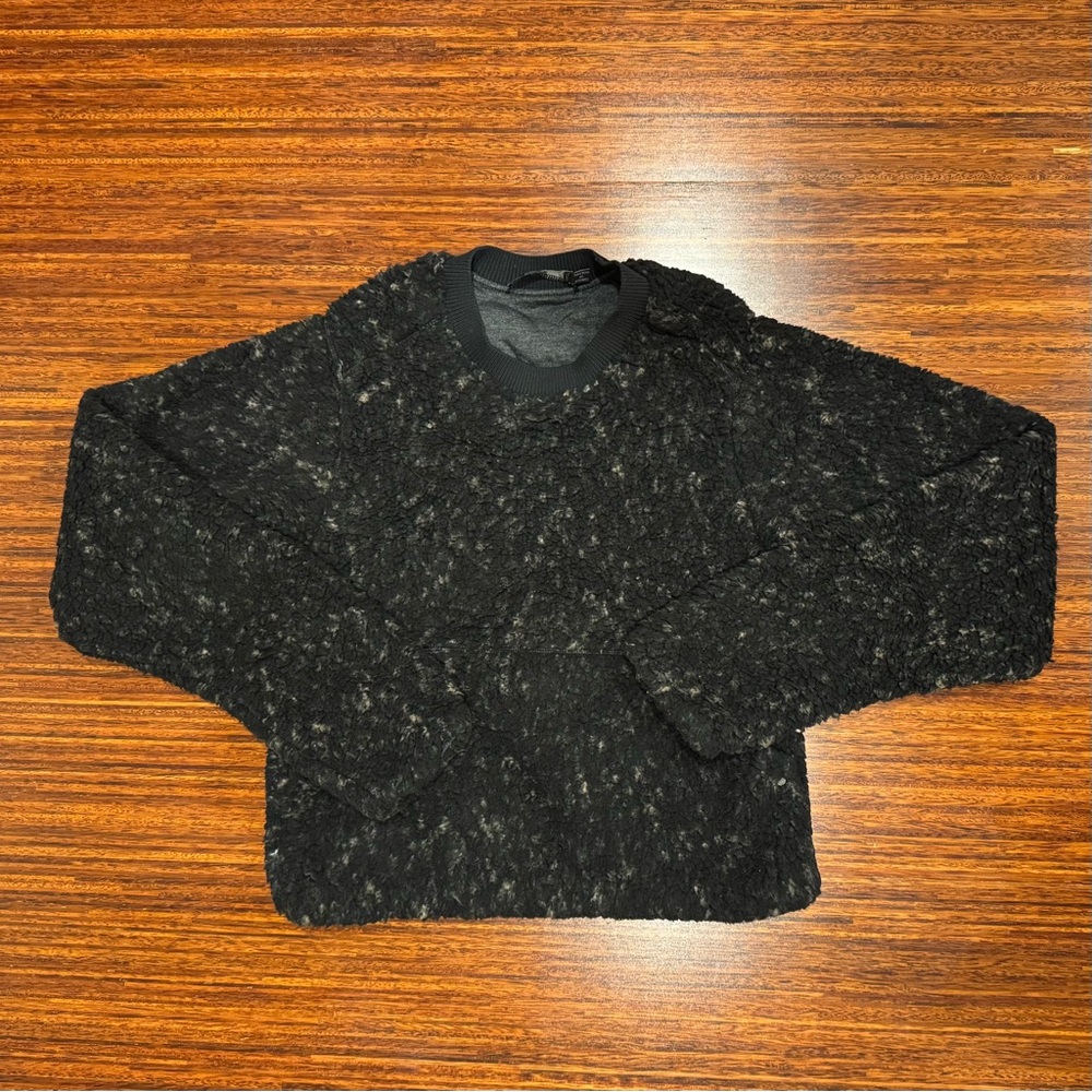 Prana polar escape black and brown fleece crewneck sweatshirt XS soft! EUC